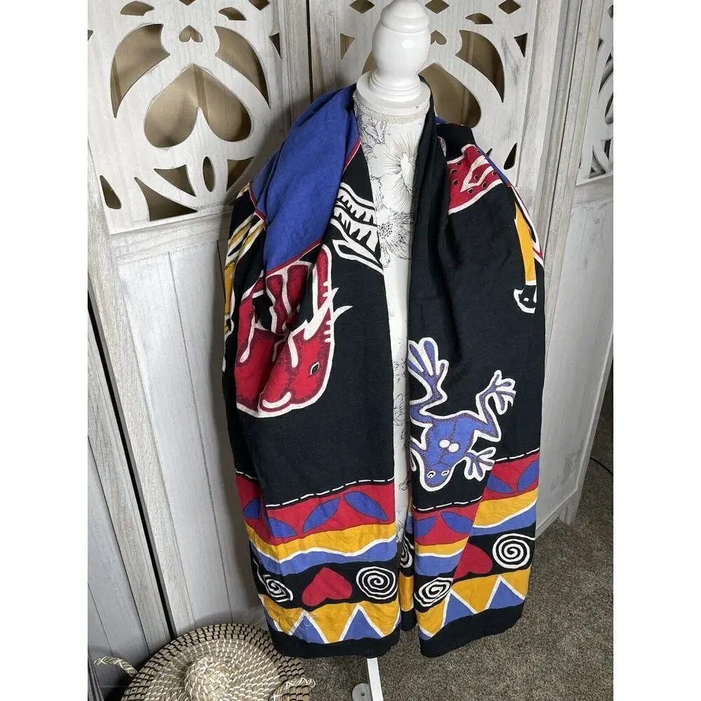 Gypsy Rose Bohemian One World Safari Animals Black Scarf Shawl